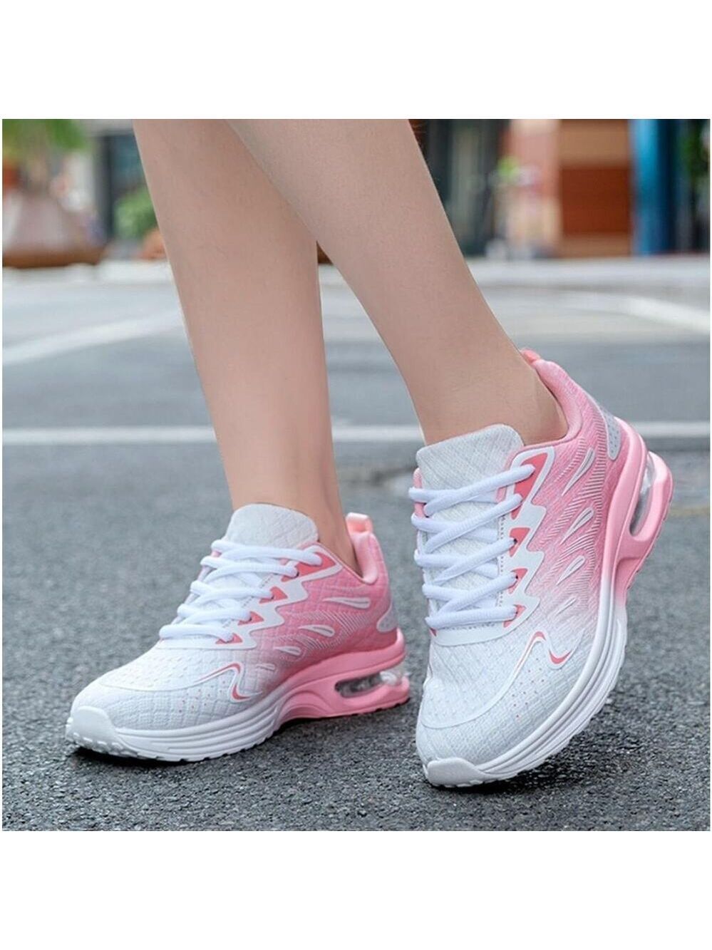 Jeurot Women Fashion Lace-Up Casual Fashion Sneaker Shoes Ombre Pink/White  7.5